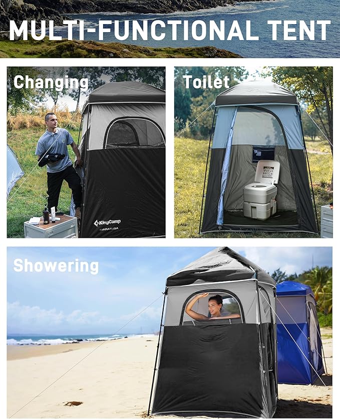 KingCamp Shower Tent, Portable Privacy Tent Outdoor Camping 1/2 Room Toilet Tents with Shower Bag & Dressing Room for Beach, Camping & Hiking