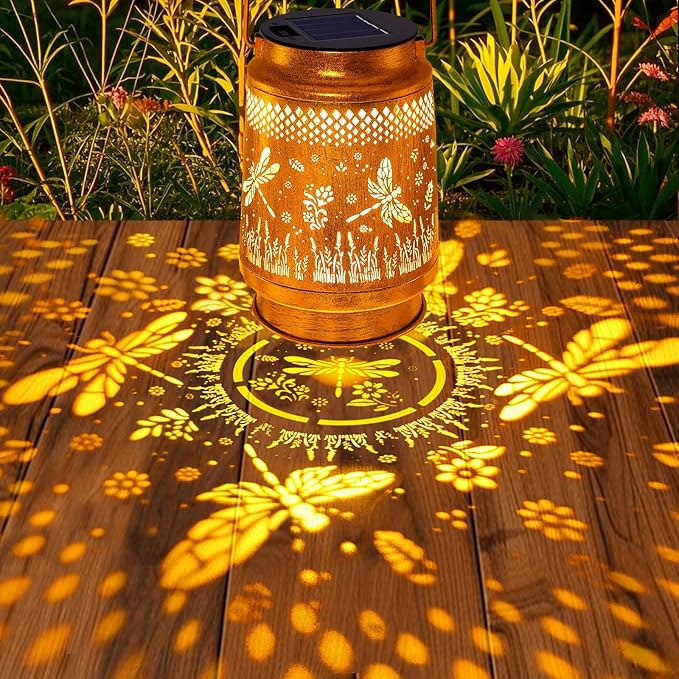 Dragonfly Solar Lanterns Outdoor Waterproof with Shepherd Hook, Birthday Gifts for Women Mom Grandma, Metal Solar Hanging Lights Garden Decor for Outside Yard Patio Pathway Backyard Porch