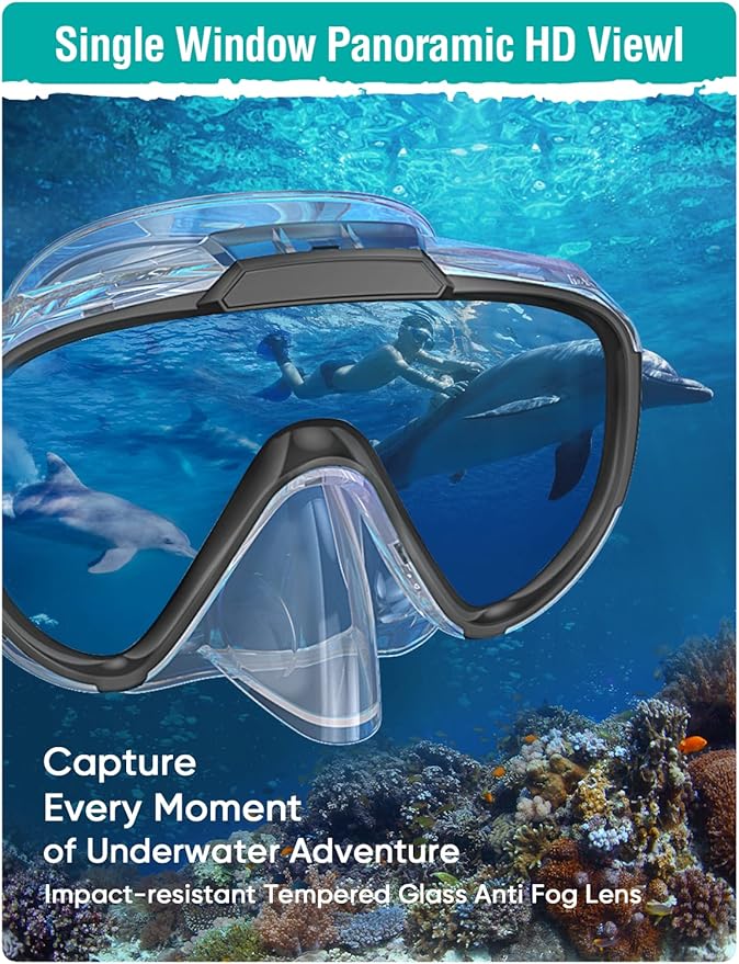Snorkel Set Adults Snorkeling Gear Anti-Fog Panoramic View Swim Mask Dry Top Snorkel Kit with Carry Bag for Snorkeling Scuba Diving Swimming Travel
