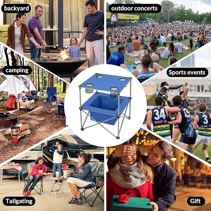 Portable Folding Camping Table Lightweight Outdoor Picnic Table with 4 Cup Holders & Storage Case Collapsible Tailgating Table for Camping Backyard Grill Outdoor Concerts