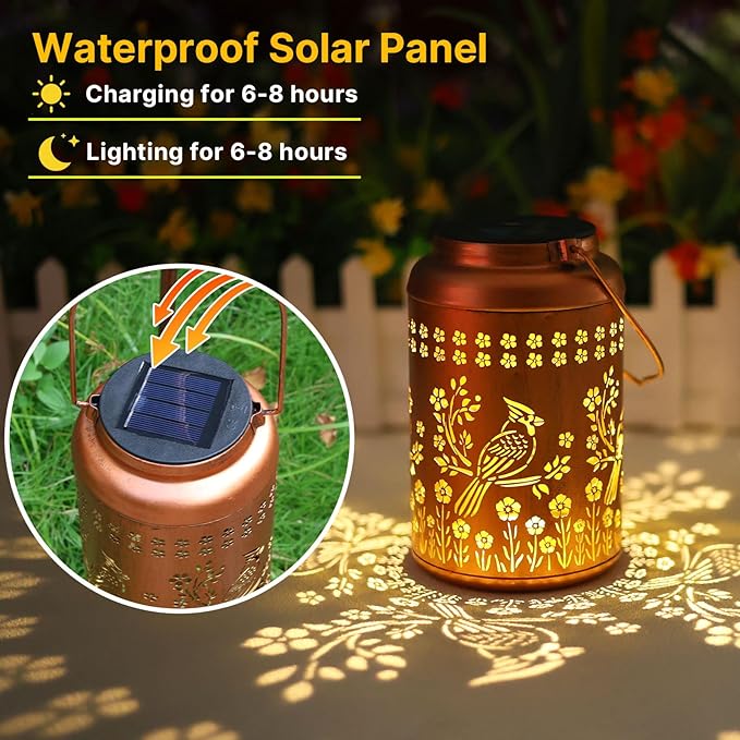 Cardinal Solar Lanterns Outdoor Waterproof Garden Decor-Birthday Gifts for Women Men Mom Grandma Cardinal Hanging Solar Lights Metal Bird Decorative Lantern for Yard, Patio, Lawn,Pathway, Landscape
