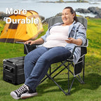 Oversized Folding Camping Chair, Heavy Duty Support 500LBS Outdoor Chair with Cup Holder Storage and Cooler Pouch, Collapsible Padded Arm Chair for Sports Garden Beach Fishing, Black