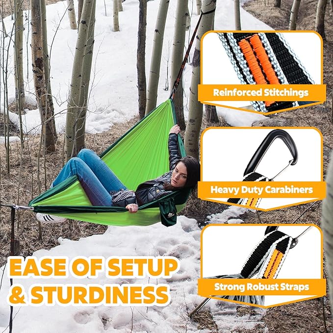 NATUREFUN Ultra-Light Travel Camping Hammock | 300kg Load Capacity,Breathable,Quick-Drying | 2 x Premium Carabiners,2 x Nylon Slings Included | Outdoor Indoor Garden