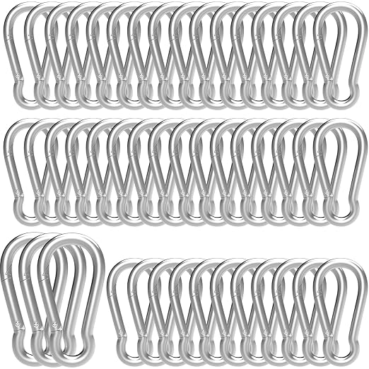 50PCS 2.36" Small Carabiner Clip, Spring Snap Hook, Heavy Duty Galvanized Steel Keychain Carabiner, Locking Climbing Caribiners Clips for Gym, Plant Hanging, Outdoor Camping, Hiking, 260 lbs Capacity