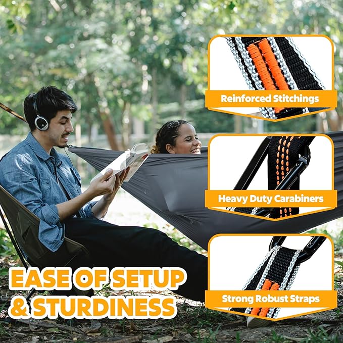 NATUREFUN Ultra-Light Travel Camping Hammock | 300kg Load Capacity,Breathable,Quick-Drying | 2 x Premium Carabiners,2 x Nylon Slings Included | Outdoor Indoor Garden