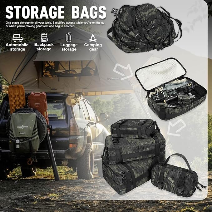 4 Set Tactical Packing Cubes ，Compressible Mesh Duffle Storage Bag,Portable Edc Molle Pouch Organizer.