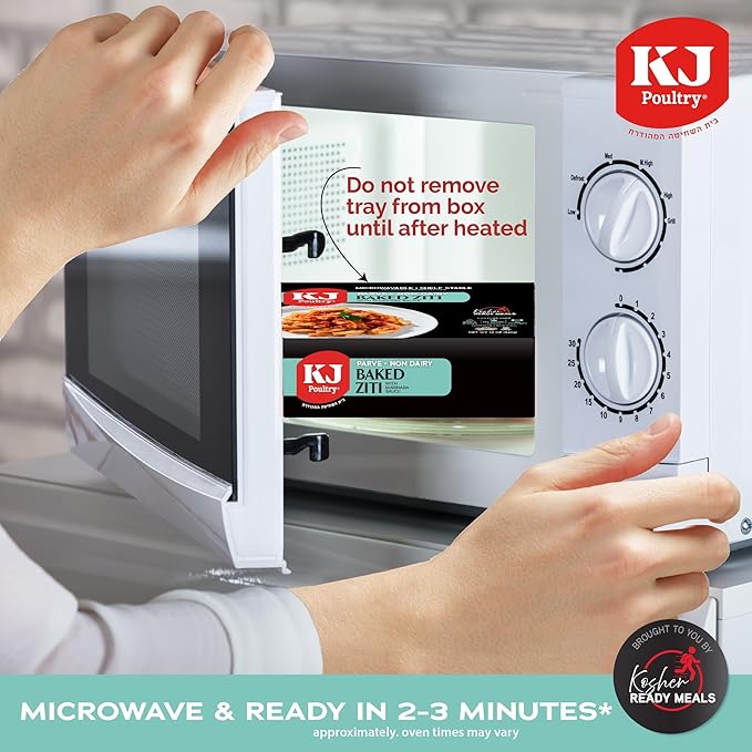 KJ Poultry Kosher Parve Ready Meals - Baked Ziti, MRE Meals Ready to Eat, Halal, (6 Pack) Prepared Entree Fully Cooked, Shelf Stable Microwave Dinner Travel, Military, Camping, Emergency Survival