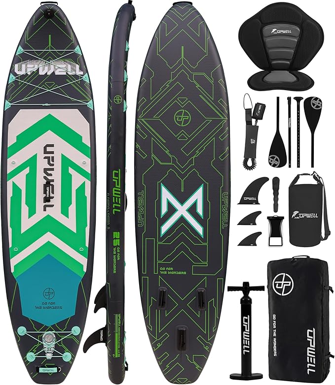 UPWELL 11'6"×35" Extra Wide Inflatable Paddle Board, Stand Up Paddle Board for Youth & Adults, Stable Design, Premium SUP Accessories, 120L Backpack, 10L Dry Bag, Paddle, Leash, Hand Pump, US Fins