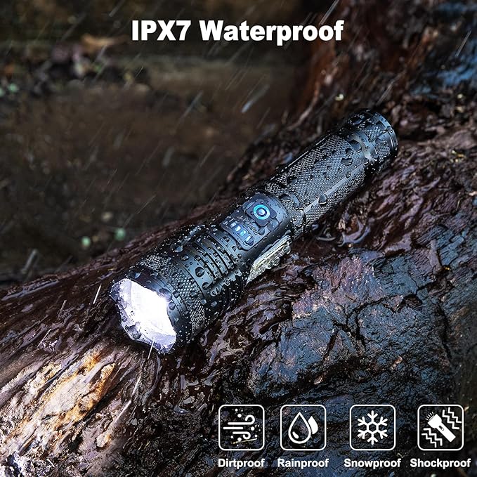 KINGCAESAR 3 Pack Rechargeable Flashlights 90,000 High Lumen, Ultra Bright LED Flash Light for Home, High Powered Flashlights with 7 Light Modes, IPX7 Waterproof for Camping