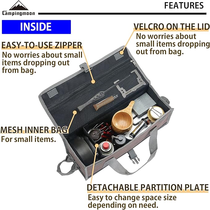 CAMPINGMOON Bottom Waterproof Outdoor Camping Tent Stakes Hammer Multi-Container Storage Box Bag (Canvas, M Size(17.7-inch Length, B-155C))
