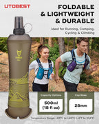 UTOBEST 500ml Soft Flask, 2 Pack Flexible TPU Hydration Water Bottle, Collapsible with 28mm Caliber for Running, Hiking, Cycling, Climbing, and Marathon Yellow