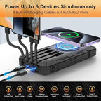 Solar Charger 49800mAh Power Bank - Wireless Portable Phone Charger with 4 Built-in Cable,22.5W Fast Charging Battery Pack USB C in/Output for All Cell Phone iPhone,Galaxy,Android,Etc(Black)