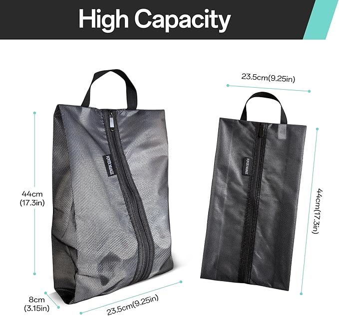 Travel Shoe Bags, Water Resistant TPU Mesh with Zipper, Travel Essentials for Men & Women (Black, 2 Set)