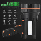 Rechargeable Spotlight Flashlight Water Resistant 8 Hour Runtime LED Super Bright Handheld Searchlight with Shoulder Strap,for During Hurricane Emergency Walking Outages Boating Camping Lantern