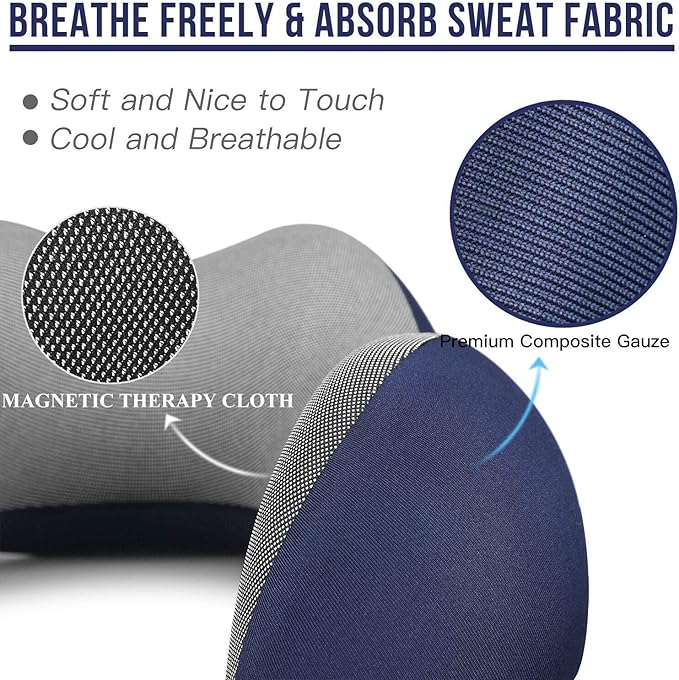 MLVOC Travel Pillow 100% Pure Memory Foam Neck Pillow, Comfortable & Breathable Cover, Machine Washable, Airplane Travel Kit with 3D Contoured Eye Masks, Earplugs, and Luxury Bag, Standard (Blue)
