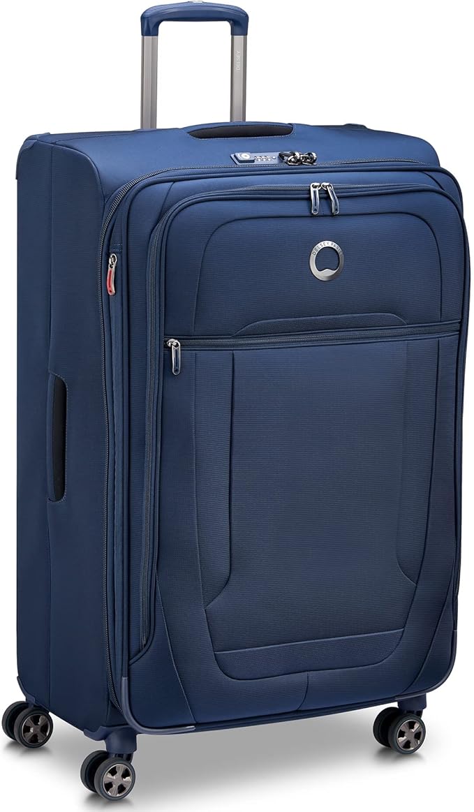 DELSEY PARIS Helium DLX Softside Expandable Luggage with Spinner Wheels, Navy Blue, Checked-Large 29 Inch