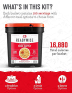 ReadyWise Emergency Food Supply - 100 Servings Favorites Bucket, Protein Meals, Dehydrated & Freeze Dried Survival Food, Backpacking, Camping Essentials & Prepping Supplies, up to 25 Year Shelf Life