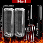 Rolling Grilling Baskets for Outdoor Grill Bbq Net Tube Large Round Barbecue Cylinder Cage Mesh Must Have Essentials Gadgets Cooking Accessories for Picnic Veggies Vegetable Fish Meat, Gift for Men