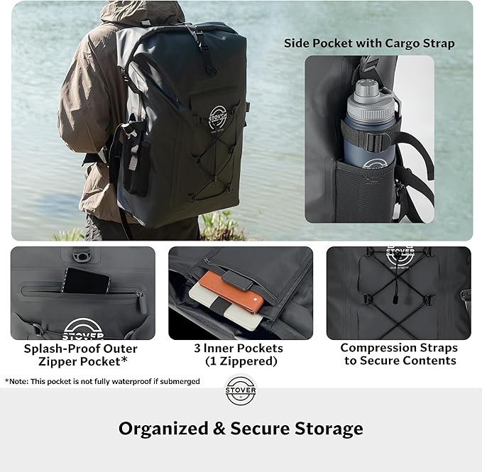 STOVER 5/10/25/30/40/55L Waterproof Backpack- Floating Dry Bag for Kayaking, Travel, Beach, Hiking, & Camping, Men/Women