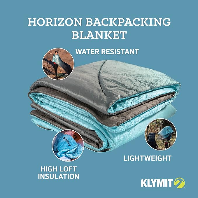 Klymit Horizon Packable Camping Blanket and Comforter, Blue/Black