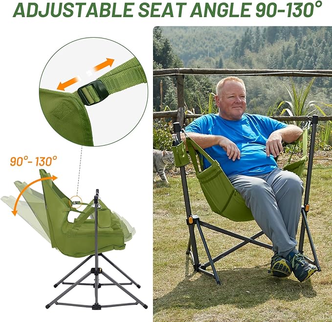 TIMBER RIDGE Hammock Camping Chair with Adjustable Backrest, Heavy Duty Folding Hammock Chair Supports 300lbs, Portable Hammock Chair for Camping, Travelling and Patio, Green 2 Pack