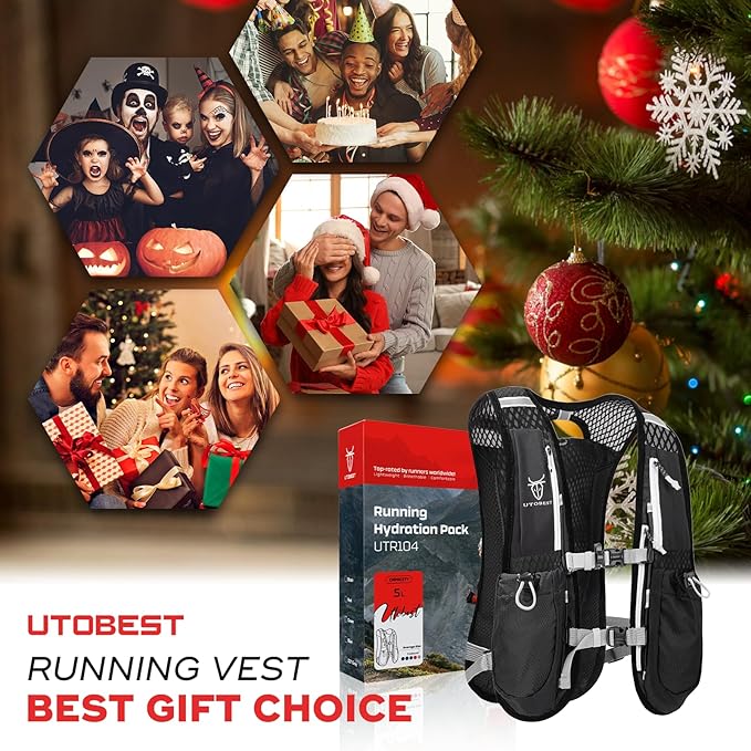 UTOBEST Running Vest, 5L Hydration Vest Lightweight, Breathable and Sweatproof Running Backpack, Adjustable Running Hydration Vest for Trail Running Marathon Race Jogging Cycling