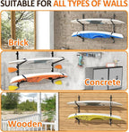 Kayak Storage Rack for Garage Wall Mount - Heavy L-Frame Holder with Anti-Slip Bungee & Complete Installation Kit, Supports 150LB (Fits Canoe/Paddle Board, Black) (2PACK)