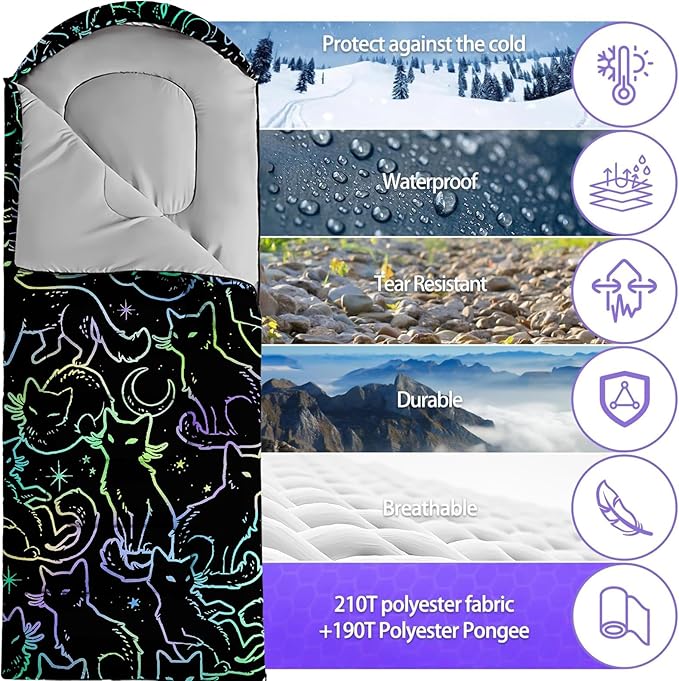 Sleeping Bags for Adults Youth Kids,3D Printing Camping Sleeping Bag for Girls Boys Lightweight Waterproof Cold/Warm Weather Sleeping Bag for 3 Seasons