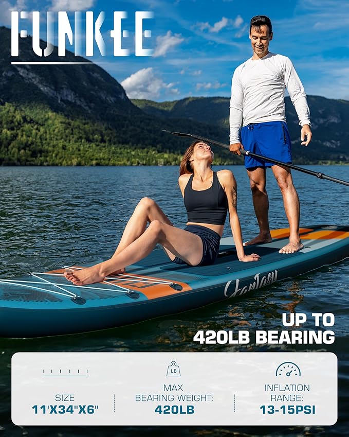 11’×34"×6" Extra Wide Inflatable Stand Up Paddle Board, Sup Board with Removable Fins, Backpack, Floating Paddle, Safety Leash, Floating Phone Case for Adults & Youth of All Skill Levels