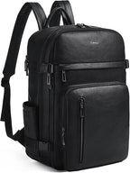 Travel Backpack for Women, Fits 17.0" Notebook, Stylish Lay-Flat Carry-on Vegan Leather Backpack with Luggage Strap for Travel and Daily Use