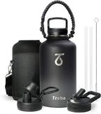 Trebo Water Bottle 64oz with Paracord Handle, Half Gallon Large Vacuum Double Wall Stainless Steel Insulated Water Jug with Straw Spout Handle Lids, Leakproof BPA-Free Keep Cold & Hot, Dark Gray