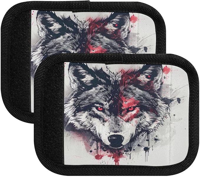 Qilmy Red Eyed Wolf Luggage Handle Wrap 4Pack Luggage Identifiers Tag Comfort Handle Grips Cover for Stroller Suitcase Bag Airplane Travel Accessories1533