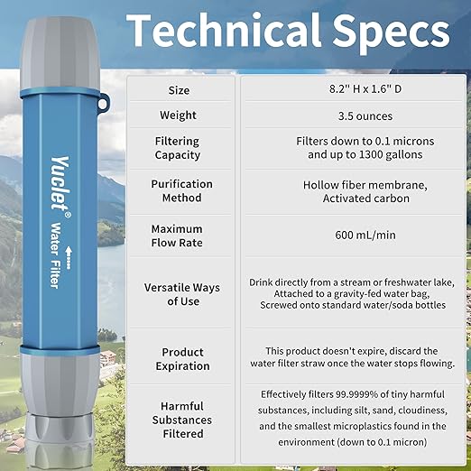 4 Pack Water Filter Straw, Portable Personal Water Filtration System, Water Purifier Survival, Emergency Preparedness for Camping Hiking Drinking Travel Hunting and Family Outing