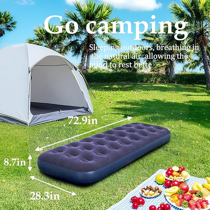 Foldable Inflatable air Mattress, Suitable for Indoor and Outdoor air Mattress, Thickened Waterproof, can be Used for Camping Tents (excluding Inflation Tools (Blue, Single) (Blue, Single)
