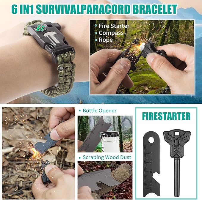 20 in 1 Survival Kit for Men - Emergency & Outdoor Camping Gear, Compact Survival Tools, Essential Camping Accessories, Durable Multi-Tool Set, Practical Gift for Dad, Husband, Outdoorsmen