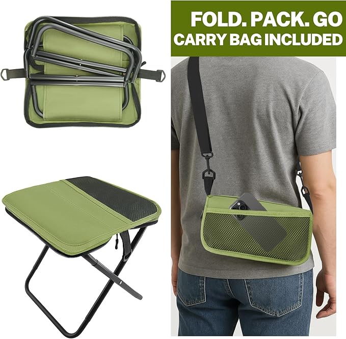 Portable Stool, Small Folding Stool for Adults, Ultralight Camping Stools for Hiking and Fishing (Green)