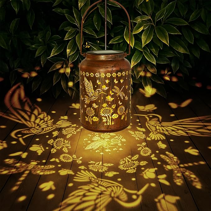 Hummingbird Lantern Solar Outdoor, Birthday Gifts for Women, Solar Light Outdoor Waterproof LED Decorative Garden for Lawn, Landscape, Patio, Porch Hanging Lantern for Ladies, Mom, Grandma