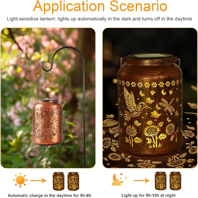 Hummingbird Lantern Solar Outdoor, Birthday Gifts for Women, Solar Light Outdoor Waterproof LED Decorative Garden for Lawn, Landscape, Patio, Porch Hanging Lantern for Ladies, Mom, Grandma