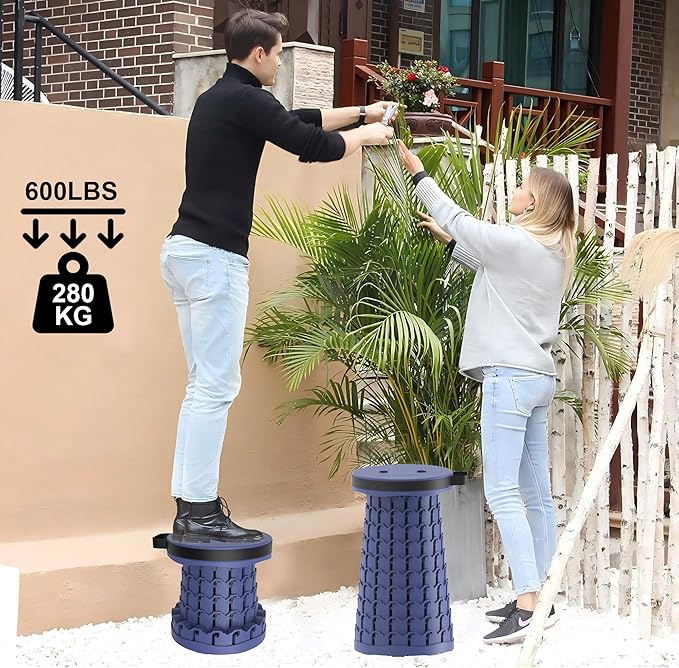 ALEVMOOM Upgraded Portable Collapsible Stool with Cushion, Telescoping Folding Stool for Adults, Lightweight Yet More Sturdy Capacity 600 lbs for Camping Fishing Hiking BBQ