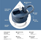 IDEUS Insulated Stainless Steel Water Bottle with 2 Leak-Proof Lids, Thermal Water Flask for Hiking Biking, 18oz, Navy Blue