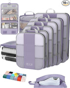 10 Set Compression Packing Cubes for Travel Essentials,Compressible Expandable Packing Cubes for Suitcase,OlarHike Luggage Organizer Bags for Travel,Handy Helper for Organizing Clothes(Purple Gray)