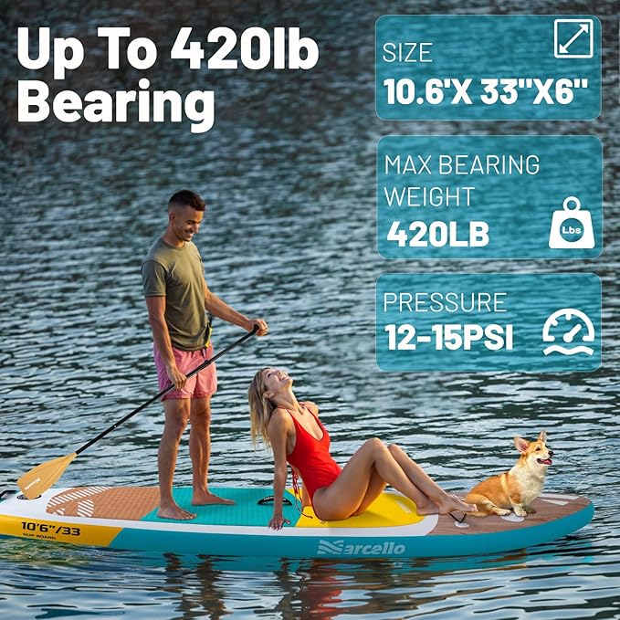 Paddle Board, Inflatable Stand Up Paddle Board，10.6'×33"×6" Ultra-Light SUP Board with Hand Pump, Leash, Repair Kit, Waterproof Phone Case and Backpack