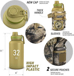 Combat Canteen - 32oz Insulated Water Bottle with Paracord Handle, Stainless Steel Water Jug with Rugged Pockets for Keys, Wallet & Phone - Woodland Camo