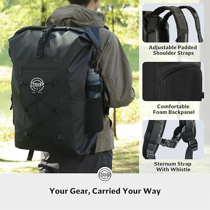 STOVER 5/10/25/30/40/55L Waterproof Backpack- Floating Dry Bag for Kayaking, Travel, Beach, Hiking, & Camping, Men/Women