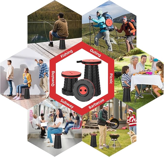 Collapsible Folding Chair - Upgraded Portable Chair with 400lbs Load Capacity, Perfect for Camping, Fishing, Hiking - Folding Stool with Carrying Straps, Gift for Fisherman (Red)