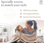 Threadmill Luxury Cotton Blankets for Twin Size Bed | All-Season 100% Cotton Twin Blanket for Bed | Herringbone Soft & Cozy Fall Thermal Blanket, 350GSM, 68x92 inches | White