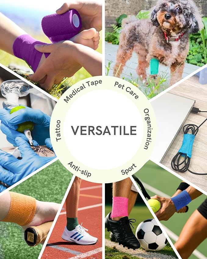 FriCARE Self Adhesive Bandage Wrap, Medical Tape in First Aid Kit, Cohesive Bandages for Wounds Sport Vet, 2 Inches X 5 Yards 6 Rolls, Fresh