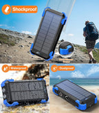 Solar Charger Power Bank, 42800mAh Wireless Portable Charger with USB-C in/Output, QC3.0 Fast Charging 15W 4 Ports Outdoor Battery Pack Built-in LED Flashlight, for iPhone, Galaxy, iPad etc