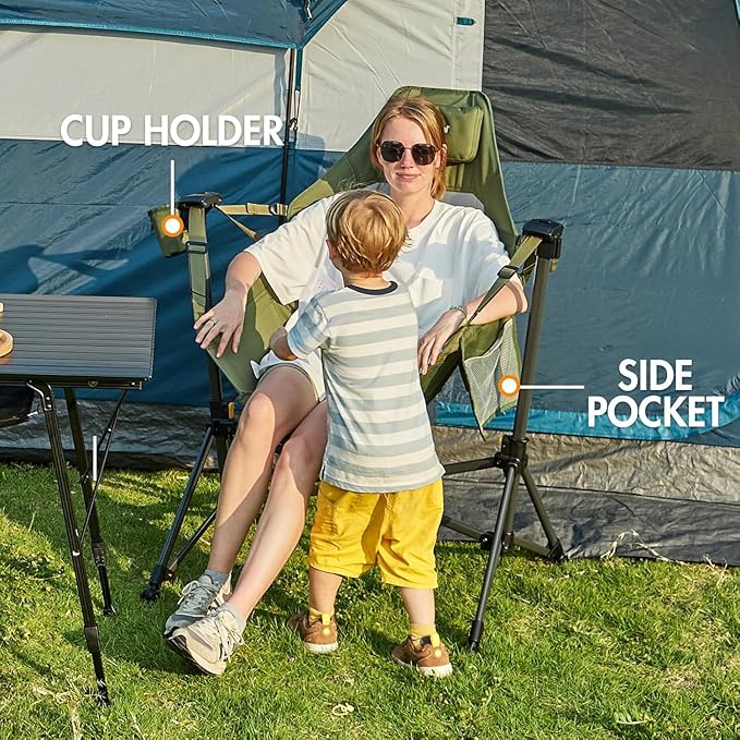 Portal Hammock Camping Chair, Portable Outdoor Swinging Chairs, Rocking Chair for Adults with Adjustable Back and Height for Lawn, Backyard, Patio, Supports 400 lbs, Mesh High Back, Green, 2 Pack