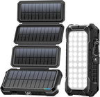 BLAVOR Solar Charger Power Bank, PD 18W Fast Charging 20000mAh Battery Pack with 4 Foldable Panels, Portable Solar Powered USB C Charger with Camping Flashlight Compass Carabiner for Cell Phone